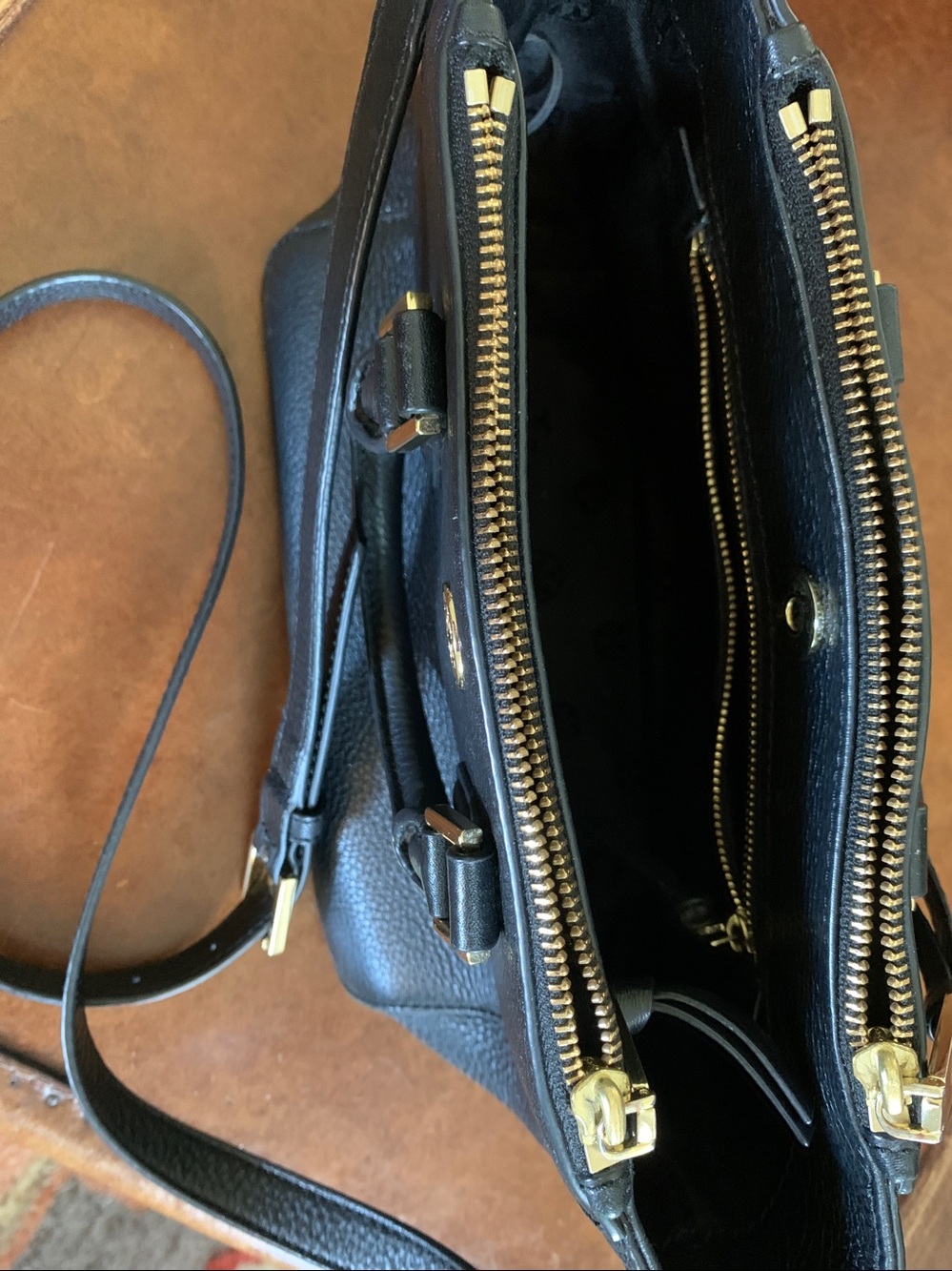 Tory Burch Black Pebbled Leather Satchel with Gold Accents - Picture 3 of 5